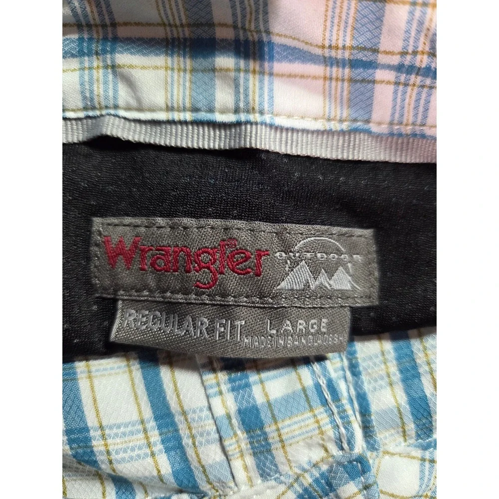 Wrangler Outdoor Men Large Blue Plaid Vented Roll Tab Long Sleeve Shirt Fishing